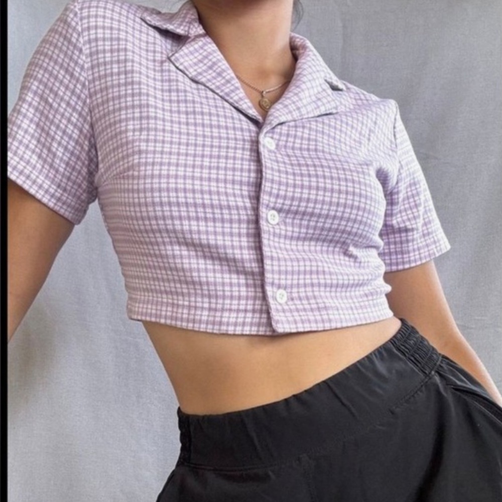 John Galt Brandy Melville | Vivian preppy collared crop top plaid shirt